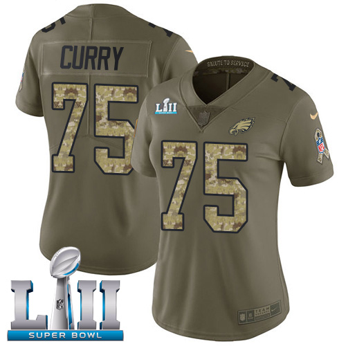 Nike Eagles #75 Vinny Curry Olive/Camo Super Bowl LII Women's Stitched NFL Limited Salute to Service Jersey